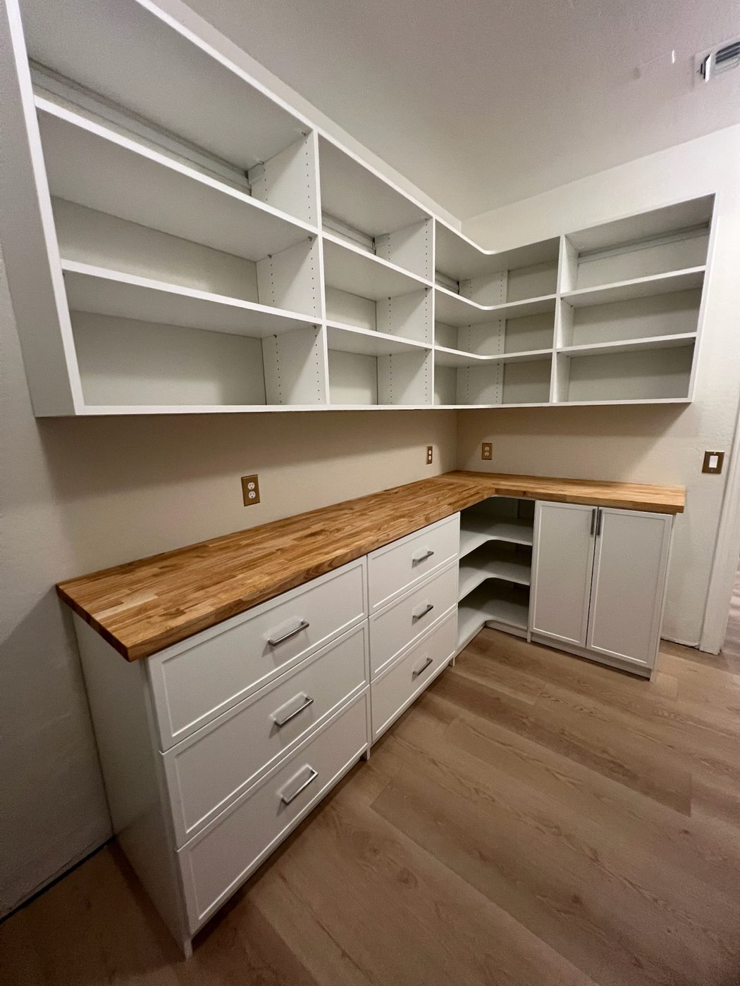 Walk-in pantry with butcher block counter